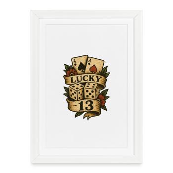 Chance des dés de cartes 13 - Affiche encadrée (27 × 37 cm) - blanc - Devant