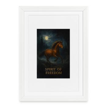 Vrijheidsgeest Paard bij Maanlicht - Affiche encadrée (27 × 37 cm) - blanc - Devant