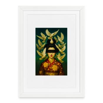 Geisha with Dove Halo - Framed poster (27 × 37 cm) - white - Front