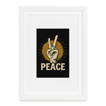 Peace Hand Rétro Design - Affiche encadrée (27 × 37 cm) - blanc - Devant