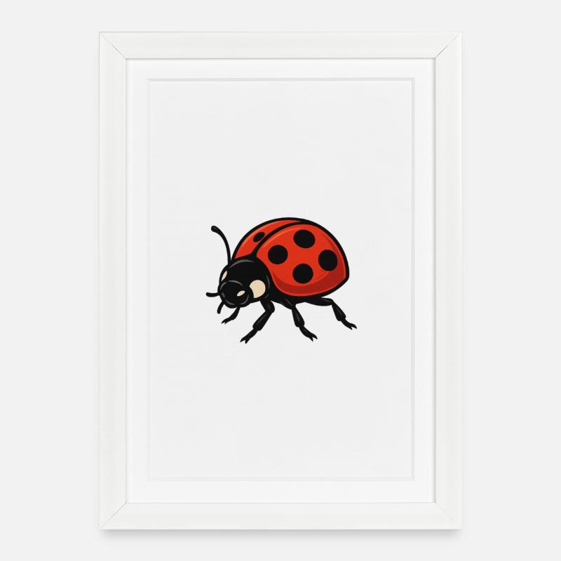 Rote Marienkäfer Ladybug Cartoon - Gerahmtes Poster (27 × 37 cm) - Weiß