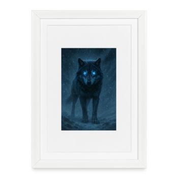 Blue-eyed wolf in a snowstorm - Framed poster (27 × 37 cm) - white - Front