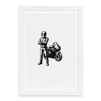Superbike Racer Illustration Ink Style - Framed poster (27 × 37 cm) - white - Front