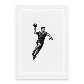 Dynamischer Handballer in Schwarzillustration - Gerahmtes Poster (27 × 37 cm) - Weiß - Vorne