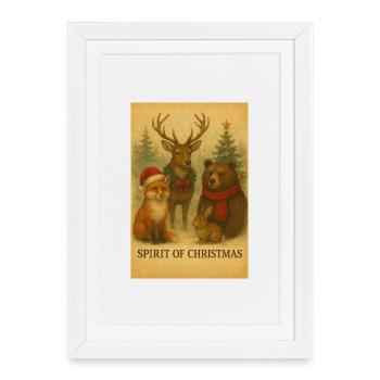Weihnachtsfreunde: Reh, Fuchs und Bär - Gerahmtes Poster (27 × 37 cm) - Weiß - Vorne