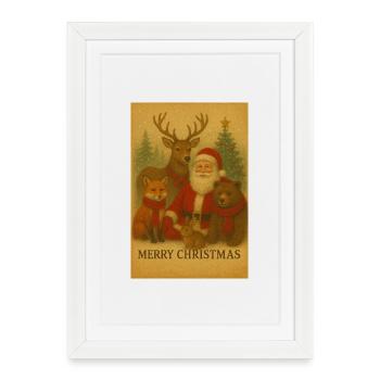 Vintage-Weihnachten mit Tierfreunden - Gerahmtes Poster (27 × 37 cm) - Weiß - Vorne