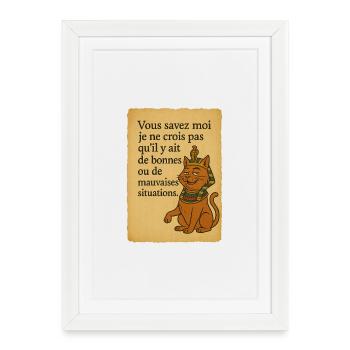 Chat pharaonique humour Alain Chabat - Affiche encadrée (27 × 37 cm) - blanc - Devant