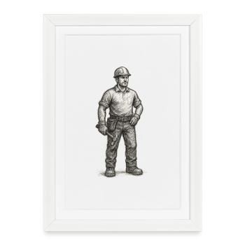 Rough sketch of construction worker with hammer - Framed poster (27 × 37 cm) - white - Front