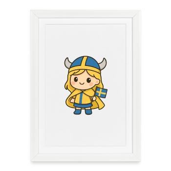 Cute_Swedish_Viking_Girl_Kawaii_Cartoon_T-Chemise - Affiche encadrée (27 × 37 cm) - blanc - Devant