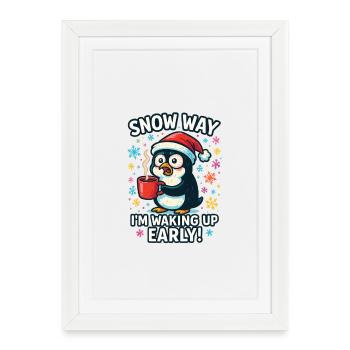 Penguin Awakened Early Coffee Christmas - Framed poster (27 × 37 cm) - white - Front