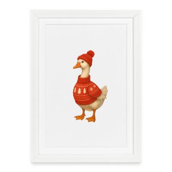 Goose in knitted sweater - Framed poster (27 × 37 cm) - white - Front