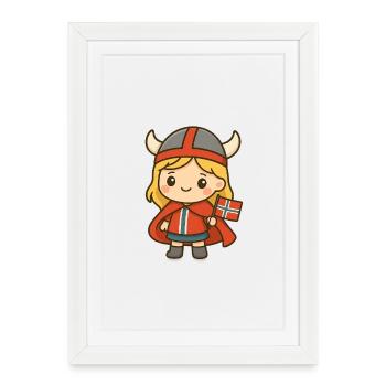 Cute_Norwegian_Viking_Girl_Kawaii_Cartoon_ - Affiche encadrée (27 × 37 cm) - blanc - Devant
