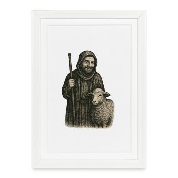 Le Bon Pasteur – Illustration vintage intemporelle - Affiche encadrée (27 × 37 cm) - blanc - Devant