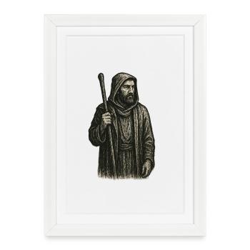 Mystic Shepherd – Illustration vintage sombre - Affiche encadrée (27 × 37 cm) - blanc - Devant