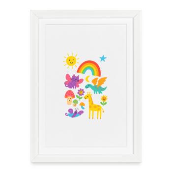 Monde coloré pour enfants : arcs-en-ciel et animaux - Affiche encadrée (27 × 37 cm) - blanc - Devant