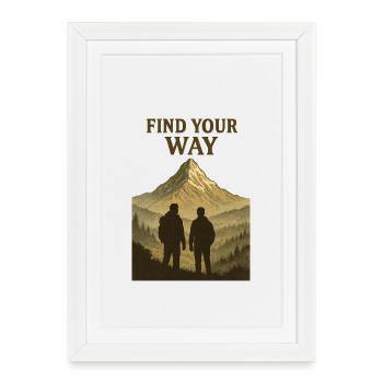 Find Your Way Mountain Hiker Silhouette - Framed poster (27 × 37 cm) - white - Front