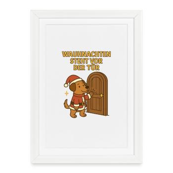 Noël approche à grands pas – Christmas Dog - Affiche encadrée (27 × 37 cm) - blanc - Devant