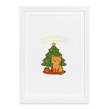 Ronronnements sous le sapin de Noël – chat - Affiche encadrée (27 × 37 cm) - blanc - Devant