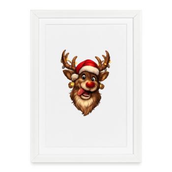 Renne festif au nez rouge noël - Affiche encadrée (27 × 37 cm) - blanc - Devant