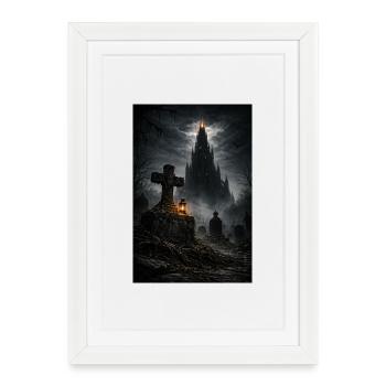 Château gothique dans le brouillard - Affiche encadrée (27 × 37 cm) - blanc - Devant