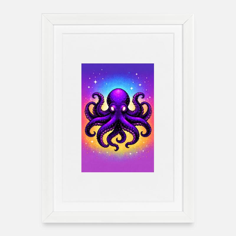 Pieuvre cosmique violette - Affiche encadrée (27 × 37 cm) - blanc