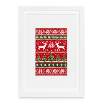 Winter Reindeer Knitting Pattern - Framed poster (27 × 37 cm) - white - Front