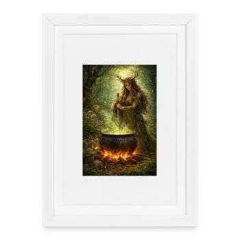 Femme druide - Affiche encadrée (27 × 37 cm) - blanc - Devant