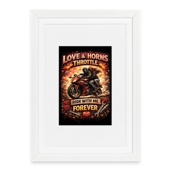 Amour & Moto : Roulez pour toujours - Affiche encadrée (27 × 37 cm) - blanc - Devant