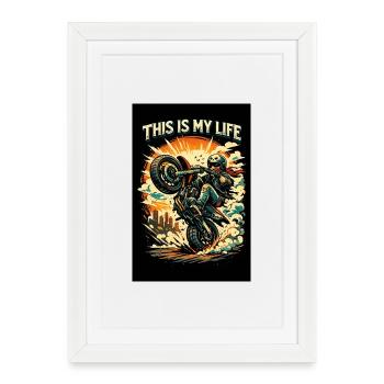 Moto en action - Affiche encadrée (27 × 37 cm) - blanc - Devant