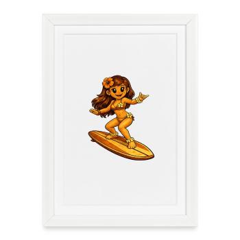 Surfer style hawaïen - Affiche encadrée (27 × 37 cm) - blanc - Devant