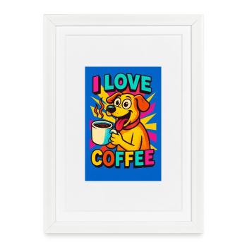 Dessin animé J’adore le chien au café - Affiche encadrée (27 × 37 cm) - blanc - Devant