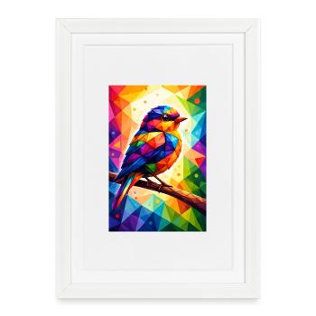 Colorful bird in geometric mosaic - Framed poster (27 × 37 cm) - white - Front