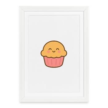 Pastel Smiling Kawaii Cupcake - Gerahmtes Poster (27 × 37 cm) - Weiß - Vorne