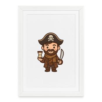 Pirate cartoon sabre et sablier - Affiche encadrée (27 × 37 cm) - blanc - Devant