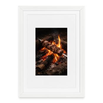 Flames skewer at the campfire - Framed poster (27 × 37 cm) - white - Front