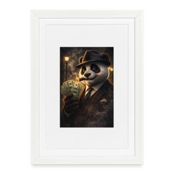 Panda Gangster Noir et Cigares - Affiche encadrée (27 × 37 cm) - blanc - Devant