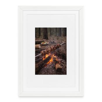 Campfire skewer in the forest - Framed poster (27 × 37 cm) - white - Front