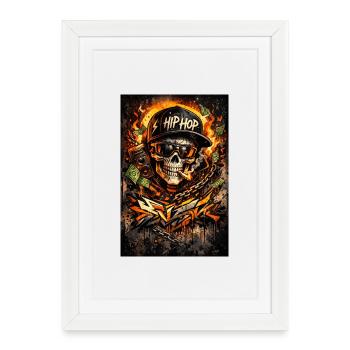 Hip Hop Fire Skull Graffiti - Framed poster (27 × 37 cm) - white - Front