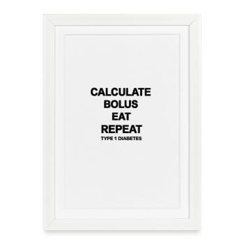 Calculer Bolus Manger Répéter Noir - Diabète de type 1 - Affiche encadrée (27 × 37 cm) - blanc - Devant
