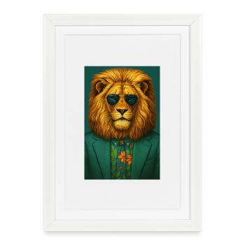 Lion élégant et raffiné - Affiche encadrée (27 × 37 cm) - blanc - Devant