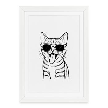 Katzen-Sonnenbrille Vibes - Gerahmtes Poster (27 × 37 cm) - Weiß - Vorne