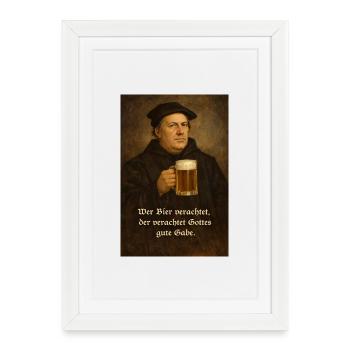 Martin Luther + Bière + Expression - Affiche encadrée (27 × 37 cm) - blanc - Devant