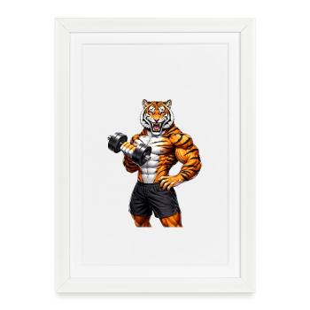Muscle Tiger Gym Motivation Power Animal - Affiche encadrée (27 × 37 cm) - blanc - Devant
