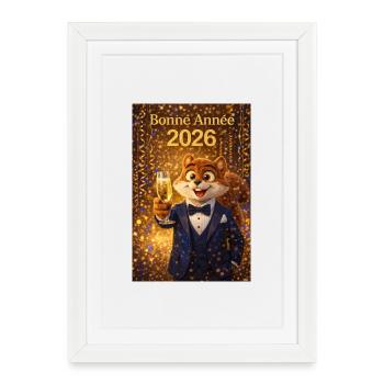 Bonne année 2026 de la part de Mr l'écureuil - Affiche encadrée (27 × 37 cm) - blanc - Devant