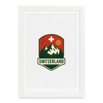 Schweizer Berglandschaft Badge - Gerahmtes Poster (27 × 37 cm) - Weiß - Vorne