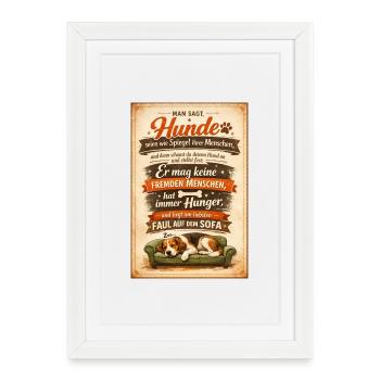 Diction du chien paresseux sur le canapé - Affiche encadrée (27 × 37 cm) - blanc - Devant