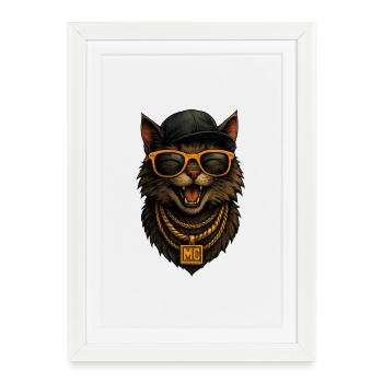 Cat MC Bling HipHop - Framed poster (27 × 37 cm) - white - Front