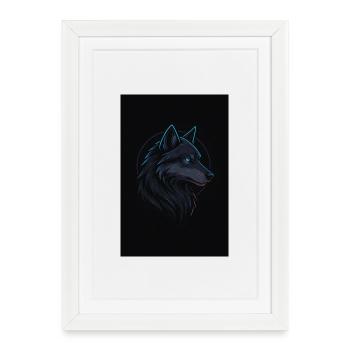 Black wolf neon blue - Framed poster (27 × 37 cm) - white - Front
