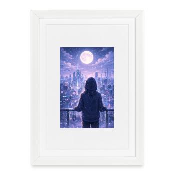 Night skyline neon hoodie - Framed poster (27 × 37 cm) - white - Front