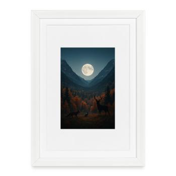 Lumière lunaire sur vallée forestière - Affiche encadrée (27 × 37 cm) - blanc - Devant
